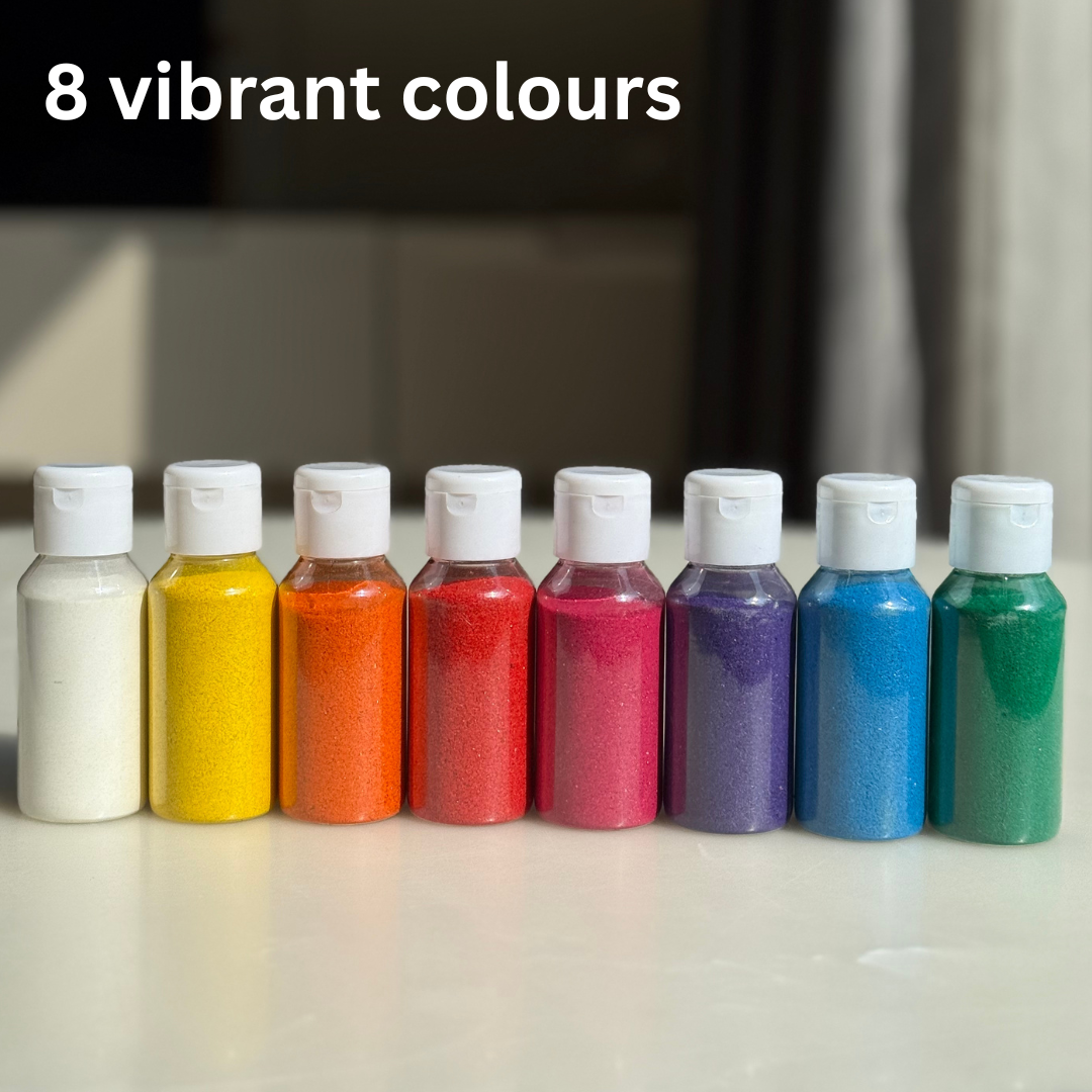 The Festive Rangoli Box (set of 8 Rangoli Powder Colours + 2 FREE Rangoli Stencils + 1 easy pour nozzle)