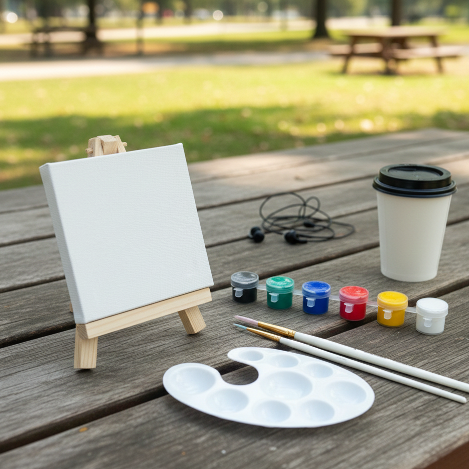 Mini Painting Kit | Mini Canvas Acrylic Painting Kit with Wood Easel, 4x4 inch Canvas, 6 Acrylic Paints, Brushes and colour mixing Palette