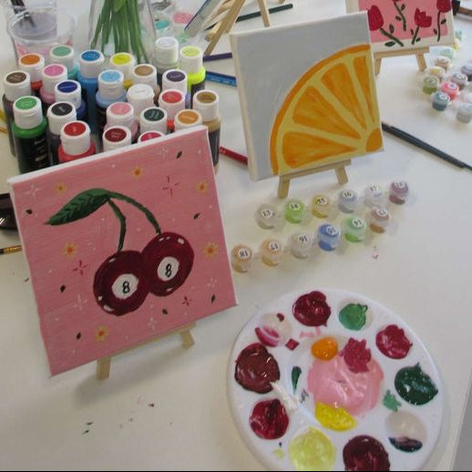 Mini Painting Kit | Mini Canvas Acrylic Painting Kit with Wood Easel, 4x4 inch Canvas, 6 Acrylic Paints, Brushes and colour mixing Palette